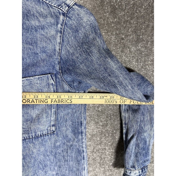 Forever 21 Acid Wash Chambray Blue Button Up Tunic Top Womens Size Small - Picture 6 of 7